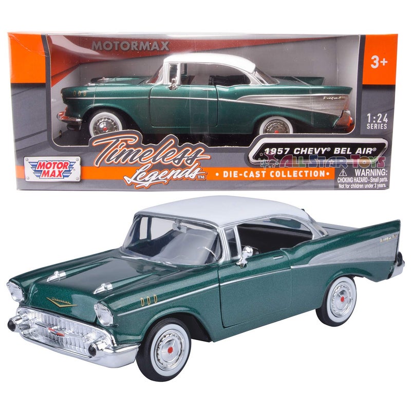 MOTORMAX 1957 Chevy Bel Air Green 1/24 Scale Diecast Model Toy Car Motormax 73228 - Image 1